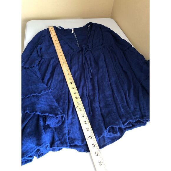 Free People Women Romeo Navy Blue Ladder Trim Boho Mini Dress SP - Picture 11 of 14